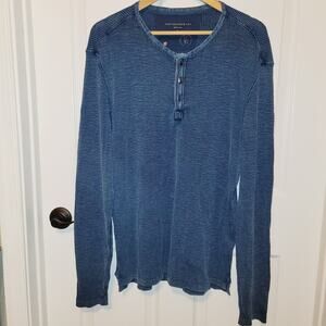 John Varvatos Men's Long Sleeve Blue Henley Thermal Shirt